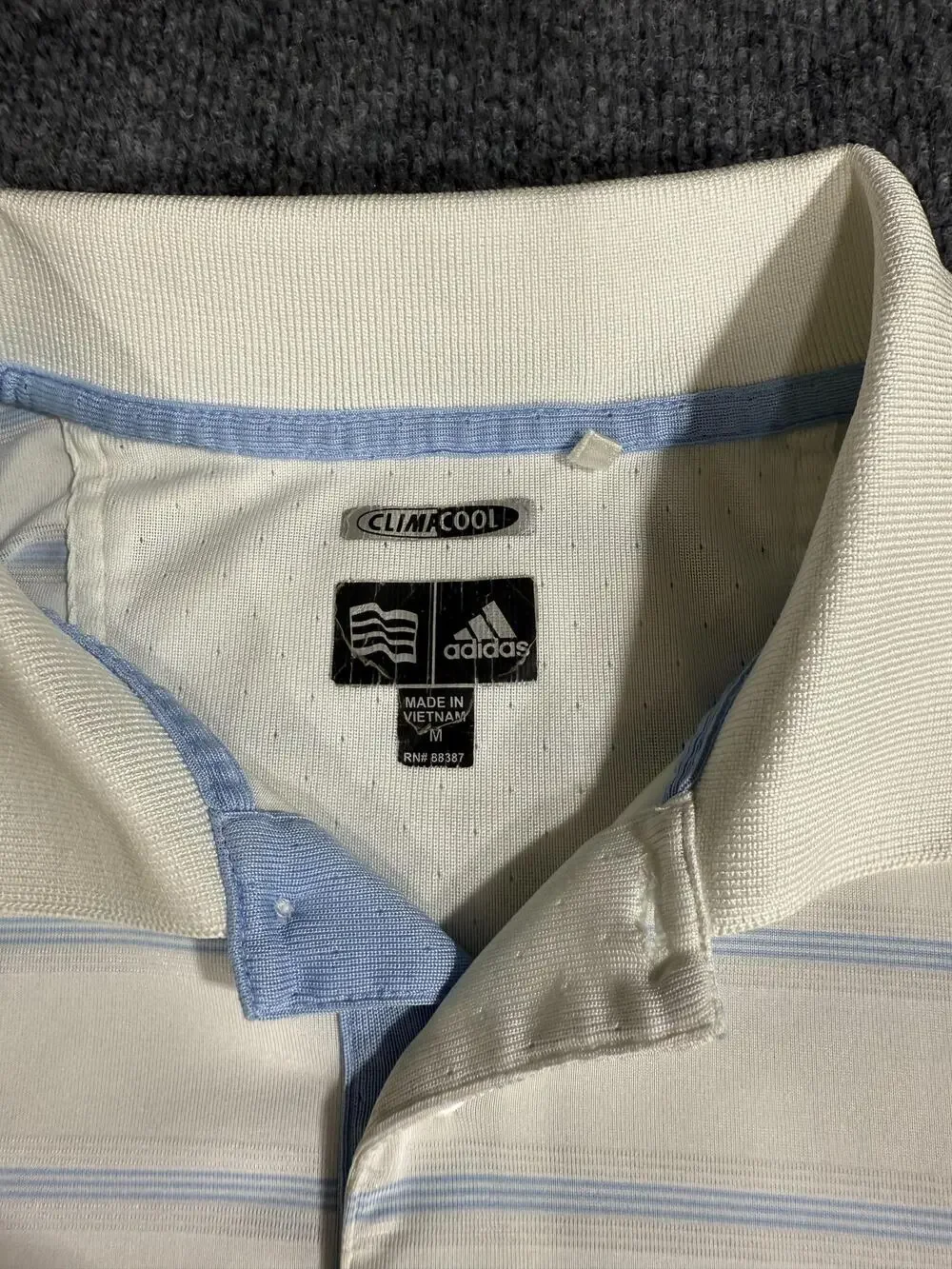 Adidas Climacool Polo Shirt Mens Medium White Striped Golf Performance